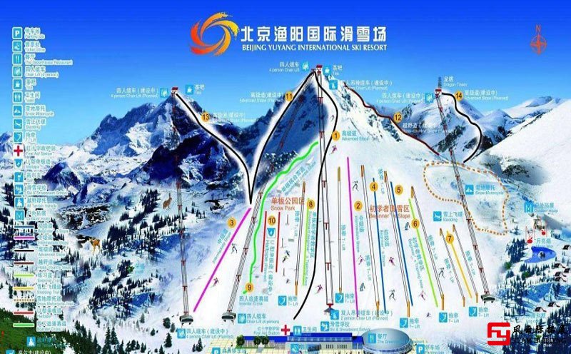 渔阳滑雪场雪道导览图